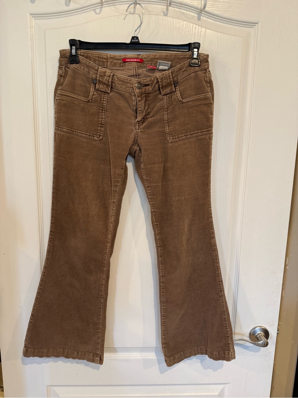 Unionbay brown vintage y2k low-rise corduroy flare pants w front patch pockets 9